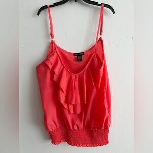 Y2K Coral Ruffle Going Out Tank Top Smocked Waist XL